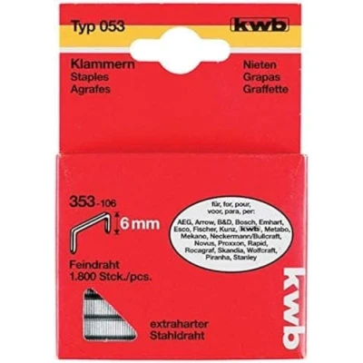 Imagen de KWB 49353106 Grapas de Acero, Multicolor, Typ 053, Feindraht, Stahl, Set 1800 Piezas