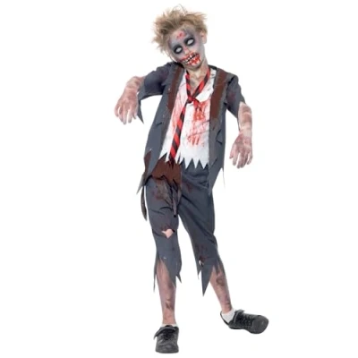 Imagen de Smiffys Disfraz de colegial zombi, con pantalón, chaqueta, falsa camisa y corbata