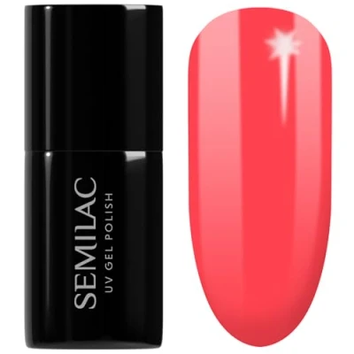 Imagen de SEMILAC Esmalte de uñas gel UV 445 Tropical Flamingo, larga duración y fácil aplicar, se absorbe con luz o LED, perfecto para usar en casa manicura pedicura profesional, 7 ml