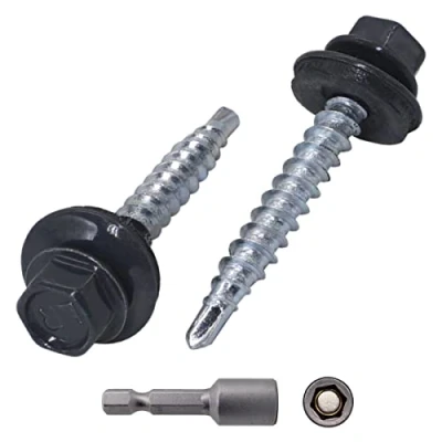 Imagen de SKIR&#039;CO (140 piezas) tornillos de metal para techos, autoperforantes pintados 4,8 x 35 mm con arandelas EPDM, tornillo hexagonal chapa metálica (gris antracita RAL 7016)