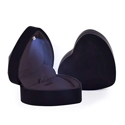 Imagen de Pcscevcr caja de anillo terciopelo con luz LED, compromiso en forma corazón, regalo para propuesta, compromiso, boda, joyería, (negro)