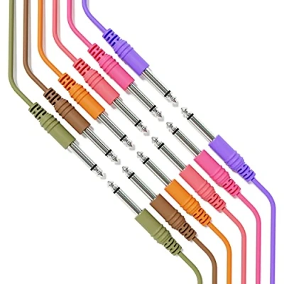 Imagen de ExcelValley 6B Pack Cable de Guitarra Instrumento Mono Conexión Conducción TS 6,35mm 1/4&quot; [30cm 12&quot;]