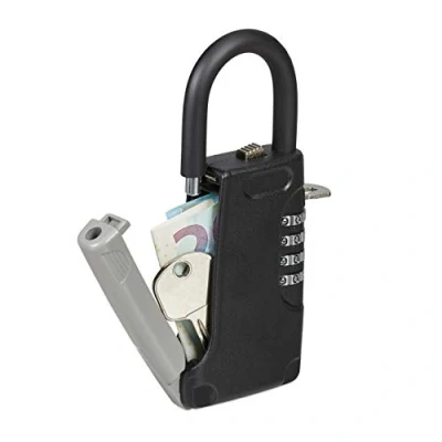 Imagen de Relaxdays Seguridad para Llaves, Código Numérico 4 Dígitos, Exterior, Caja Fuerte Pequeña, 14,5x6x2 cm, Negro, Aluminio