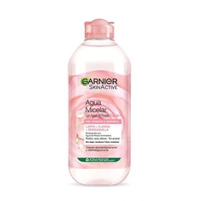 Imagen de GARNIER Skin Active Agua Micelar con de Rosas para Piel Apagada y Sensible, Desmaquilla, Limpia e Ilumina en un solo gesto, Apto Rostro, Labios Ojos, 400Mililitros