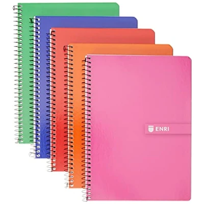 Imagen de Enri, Cuadernos A5, Cuadrícula 4x4 Tapa Dura, 80 Hojas. Pack 5 Libretas, Colores Aleatorios