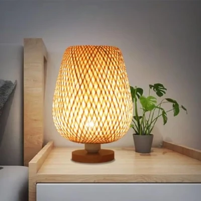 Imagen de GUANSHAN Lámpara De Mesa Tejida Bambú Estilo Zen Pantalla Luz Iluminación Decorativa Nocturna Ambiente Para Dormitorio, Sala Estar