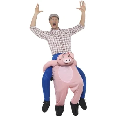 Imagen de Smiffys Disfraz de cerdo Piggyback,Rosa,Disfraz una pieza con piernas simuladas