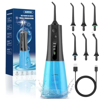 Imagen de SURFOU Irrigador dental Portatil Bucal Viaje, Limpiador Dientes Agua Presion Irrigadores Dentales Bucales, Water Flosser for Teeth Limpieza, Inalambrico Con Profesional Irradiador