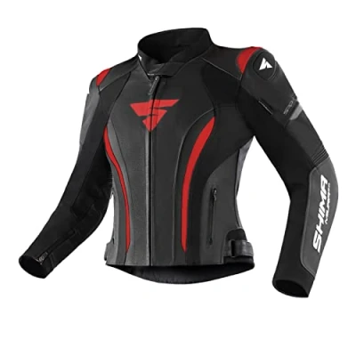 Imagen de Shima Miura 2.0 chaqueta de moto Piel, mujer, deportiva con protectores espalda, codos y hombros, piel perforada, para traje 2 piezas (32, Negro/Rojo)