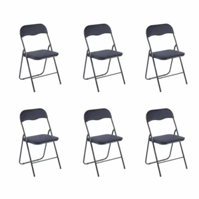 Imagen de Hooma Juego de 6 sillas plegables interior, silla plegable cómoda, cocina, comedor, oficina, recepción, terciopelo y metal, color negro