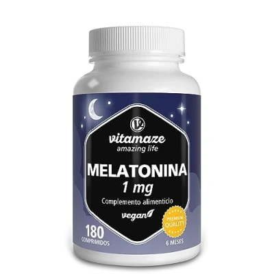 Imagen de Melatonina Pura 180 Comprimidos de Alta Dosis para 6 Meses Pastillas Dormir forma Rápida y Reparadora Sin Aditivos Vegana Calidad Alemana. Vitamaze®