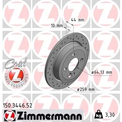 Imagen de ZIMMERMANN SPORT COAT Z 150.3446.52 Disco de freno 259 10 5/4 4 100 macizo, perforado revestido altamente carbonizado MINI: Hatchback, Cabrio, Clubman