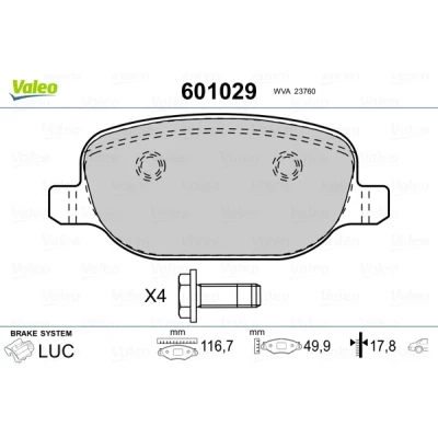 Imagen de VALEO 601029 juego de pastillas freno Eje trasero excl. contacto avisador desgaste con tornillos retención, Chapa antichirridos