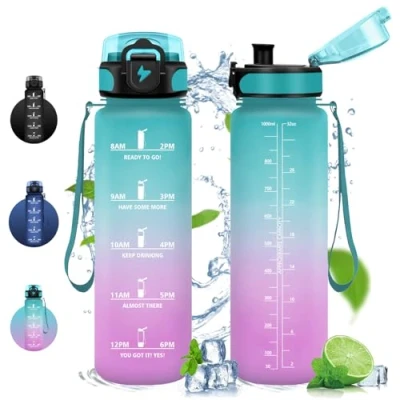 Imagen de Vikaster Botella agua, 1000ml Botella, sin BPA, agua con Filtro, reutilizable, para Escuela, Deporte, Viajar, Running, Bicicleta, Gimnasio
