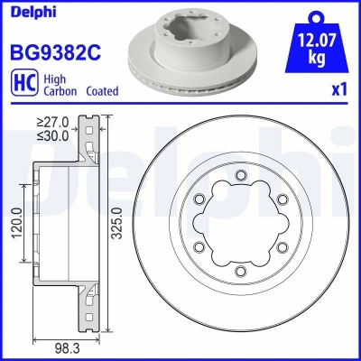 Imagen de DELPHI Disco de freno VOLKSWAGEN: Crafter Furgón, MAN: TGE Furgón 30mm 6 ventilado revestido altamente carbonizado BG9382C 2N0615601B Discos