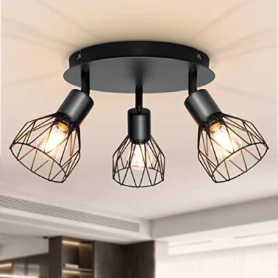 Imagen de Dehobo Lámpara de Techo con 3 Focos LED E14, Foco Ajustables y Giratorios, Retro Lampara Industrial Pared E14 para Interiores Dormitorio Cocina, Sin Bombilla Max. 40W (cada bombilla)