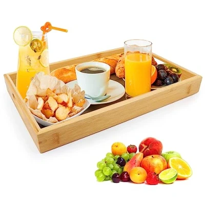 Imagen de MXTIMWAN Bandeja de Madera, Bambú para Servir con Asas, Bandejas Comida, Rectangular Cocina, Decorativas Desayuno, Bebidas, Aperitivos, Decoración del Hogar