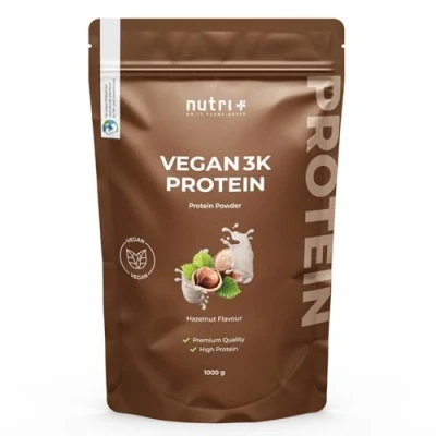 Imagen de Nutri + Vegan Protein Powder Sabor Hazlenut 1kg 83% 3k Proteína de Origen Vegetal para Batidos Proteínas en Polvo Avellana Sin Lactosa