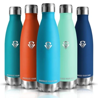 Imagen de Grsta Botella Agua Acero Inoxidable, Termica 500ml, Gimnasio sin BPA, Niños, Cantimplora 0.5l para Gym, Escuela, Deportiva, Oficina, Yoga