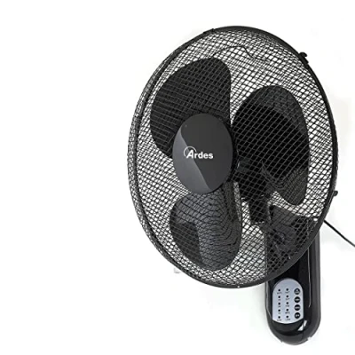 Imagen de ARDES Ventilador de Pared con 3 Aspas Rotatorias 40cm Telemando a Distancia Oscilación Automática Temporizador Regulable y Velocidades Diseño Elegante Negro AR5W40R