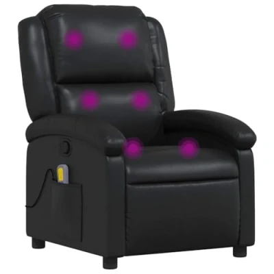 Imagen de vidaXL Sillón de Masaje Reclinable, Silla con Respaldo Reposabrazos, TV Relax Descanso, Asiento para Salón Hogar, Cuero Sintético Negro