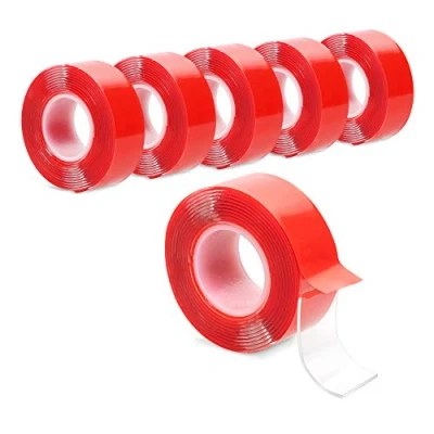 Imagen de Navaris 6X Cinta Adhesiva Doble Cara Reutilizable Paquete de Rollo Adhesivo Extra Fuerte Banda Transparente Lavable para Bricolaje Manualidades