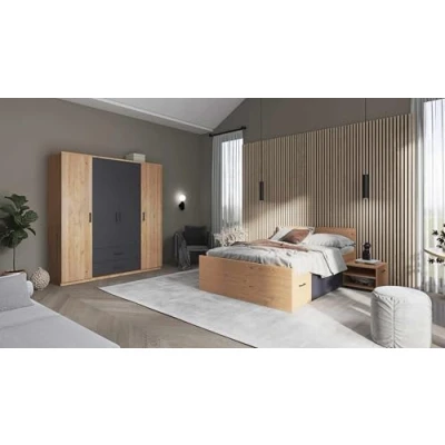 Imagen de Inter Link Cama funcional con almacenaje cajones y mesita de noche Color Roble Artesano Gris Para adultos, niños, adolescentes doble Liora 140 x 200 cm