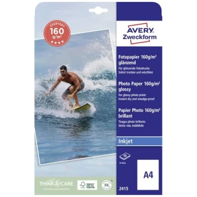 Imagen de AVERY Zweckform Print4Life 2415 Classic Inkjet Papel fotográfico (DIN A4, revestimiento por una cara, 160 g/m², 40 hojas)