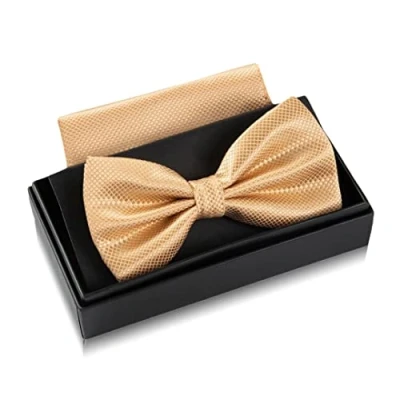 Imagen de Massi Morino Pajarita beige con pañuelo para hombre Set traje de caballero boda ajustable color champagne
