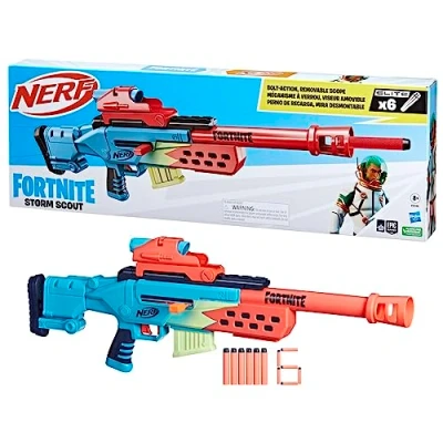 Imagen de Nerf Fortnite Storm Scout Blaster, Scope, 6 Dart Clip, Elite Darts, Bolt Action