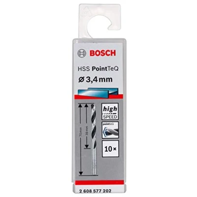 Imagen de Bosch Professional 10 brocas helicoidales HSS PointTeQ, para metal, 3.4 x 39 70 mm, accesorio de taladro