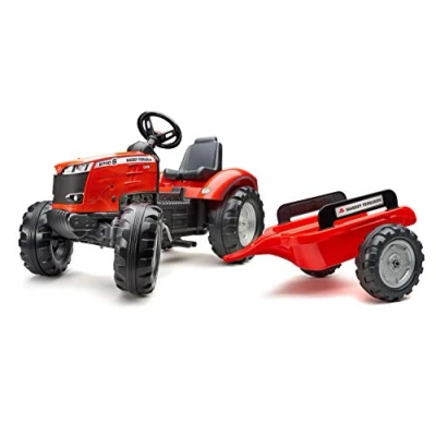 Imagen de FALK Tracteur à pédales Massey Ferguson S8740 Rouge with remorque Tractor Remolque A Partir de 3 años Fabricado en Francia Volante direccional con bocina Asiento regulable 4010AB, Multicolor, 4010ab