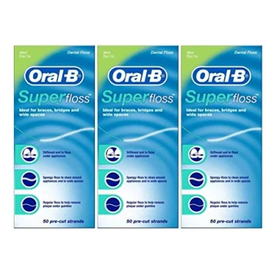 Imagen de Super Floss, 50 hebras precortadas, menta, paquete de 3