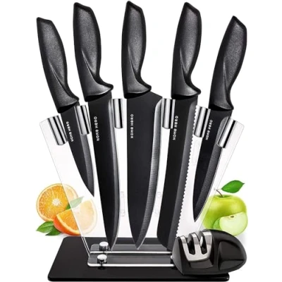 Imagen de Home Hero Cuchillos de Cocina Inox Profesional (7 piezas con Soporte Negro)