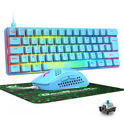 Imagen de Teclado y ratón, Mecánicos Gaming Combo Rainbow Retroiluminación,Teclado Ratón con Cable,ratón Gaming,12 Multimedia Keys, Anti Fantasma, programable 6400DPI Azul
