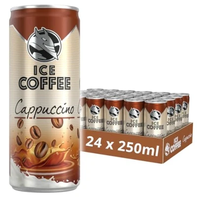Imagen de HELL Ice Coffee Cappuccino 24 latas de 250 ml 40 mg/100 cafeína Contiene extractos grano Café arábica real y Robusta 75% leche UHT Sin conservantes helado Listo para