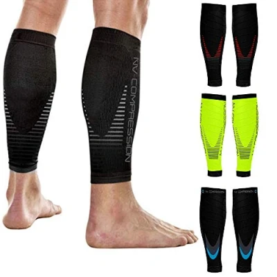 Imagen de NV Compression Race and Recover Calentadores de Pantorrilla compresión Negros Calf Sleeves BK (Solid Black, XXL)