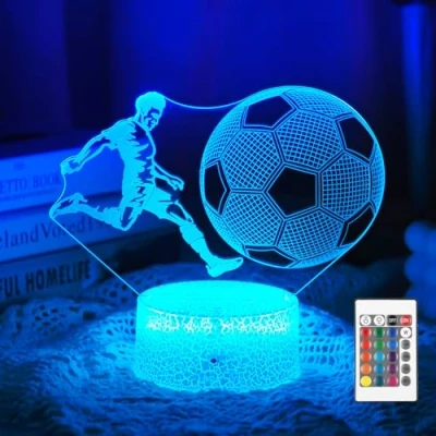 Imagen de Yulado Luz nocturna infantil, lampara futbol, 3D LED Lámpara de noche con control remoto,16 cambiar el color Touch noche, Regalos Cumpleaños para Navidad Decoración Niños