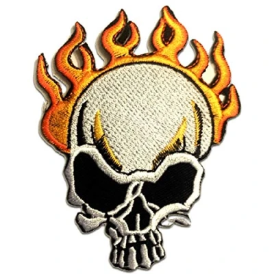 Imagen de Calavera Llama Biker Parches Termoadhesivos Bordados Aplique Para Ropa, Tamaño: 7,4 x 10 cm