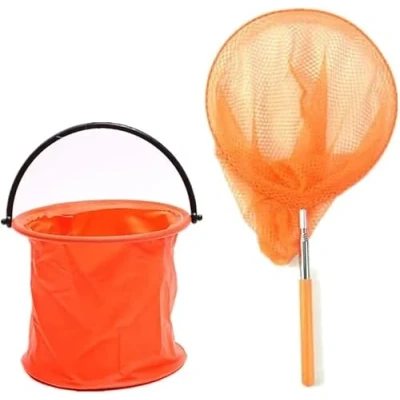 Imagen de Red de Pesca Extensible Redes para niños Telescópicas y Cubo Plegable Kit,Naranja