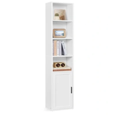 Imagen de VASAGLE Librería, Estantería Vertical de 6 Niveles, con Puerta, 24 x 31,8 175 cm, para Salón, Estudio, Oficina, Comedor, Blanco Nube LBC401W01
