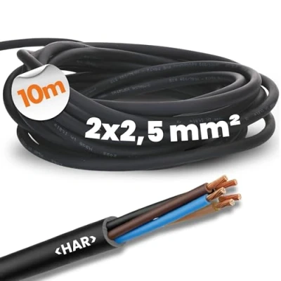 Imagen de Lapp 1600187 H07RN F cable de goma flexible sin conductor protección, 10 m, 2 x 2,5 mm², resistente a los rayos UV para exteriores, al aceite, ignífugo, conexión negro