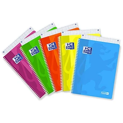 Imagen de Favorit Oxford Cuaderno de espiral A4, 5 unidades, cuadrícula mm, papel 90 g, colores neón surtidos
