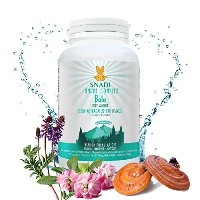 Imagen de Adaptógenos: Reishi, Astragalo y Pau d’Arco I 120 capsulas 600 mg Estimula el sistema inmune defensas. Proporciona fuerza energía. Cápsulas veganas BALA Snadi