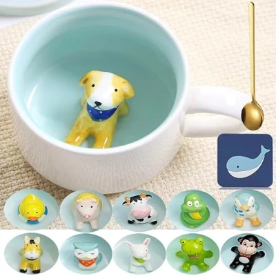 Imagen de Arawat Taza de Café Divertida Té Cerámica 350ml Desayuno Originales con Cuchara y Posavasos Mugs Espresso Capuchino Regalo
