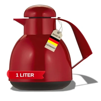 Imagen de Helios Day Termo rojo de 1 litro 6 h caliente Mantiene las bebidas calientes y frías Incluye soporte para bolsas té Fácil limpieza Adecuado café