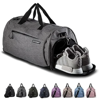 Imagen de Fitgriff® Bolsa Deporte V1 Mujer y Hombre Bolso de Gimnasio con Compartimento para Zapatos Humeda, Viaje, Entrenamiento Gym Bag (Grey, Medium)