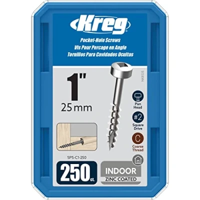 Imagen de Kreg SPS C1 250 1 &quot;Pan Cabeza de rosca gruesa número 7 con revestimiento zinc bolsillo agujero tornillos (250 hilos)