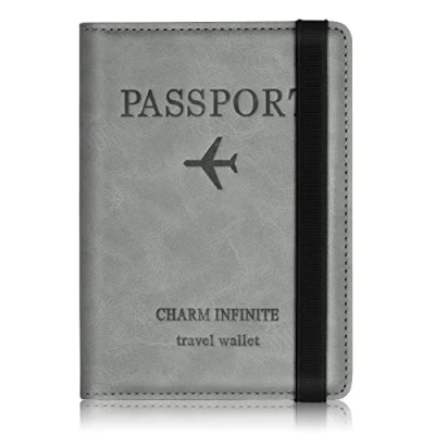 Imagen de Funda Pasaporte, Portadocumentos Viaje de los Billetera Documentos Portátiles con Bloqueo RFID, Travel Essentials, Porta Pasaporte para Mujeres y Hombres (Gris)