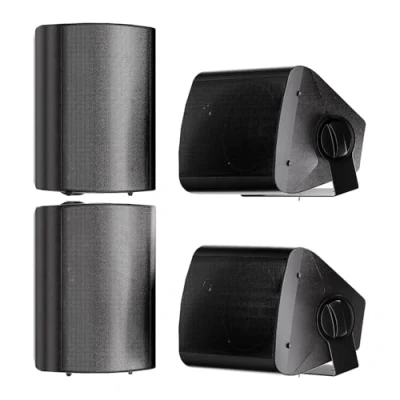 Imagen de STUDIOFINIX Altavoces de Montaje en Pared 5,25 Pulgadas, 600 W, Resistentes a la Intemperie, para Interiores y Exteriores, Patio, Garaje, Hogar, 2 Pares (Negro)